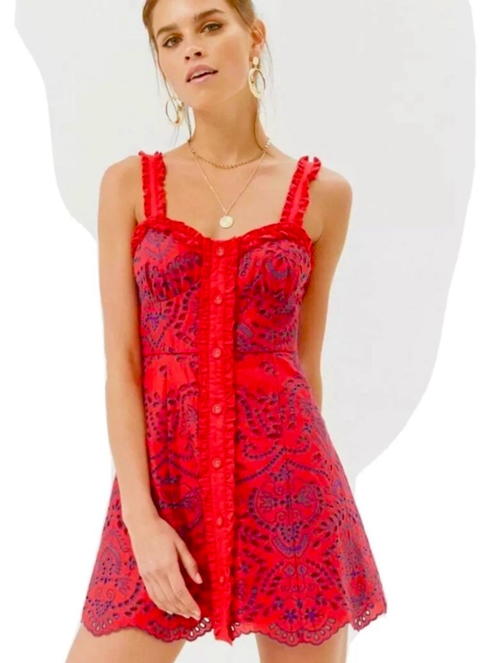 Forever 21 Red Eyelet Button-Front Mini Dress